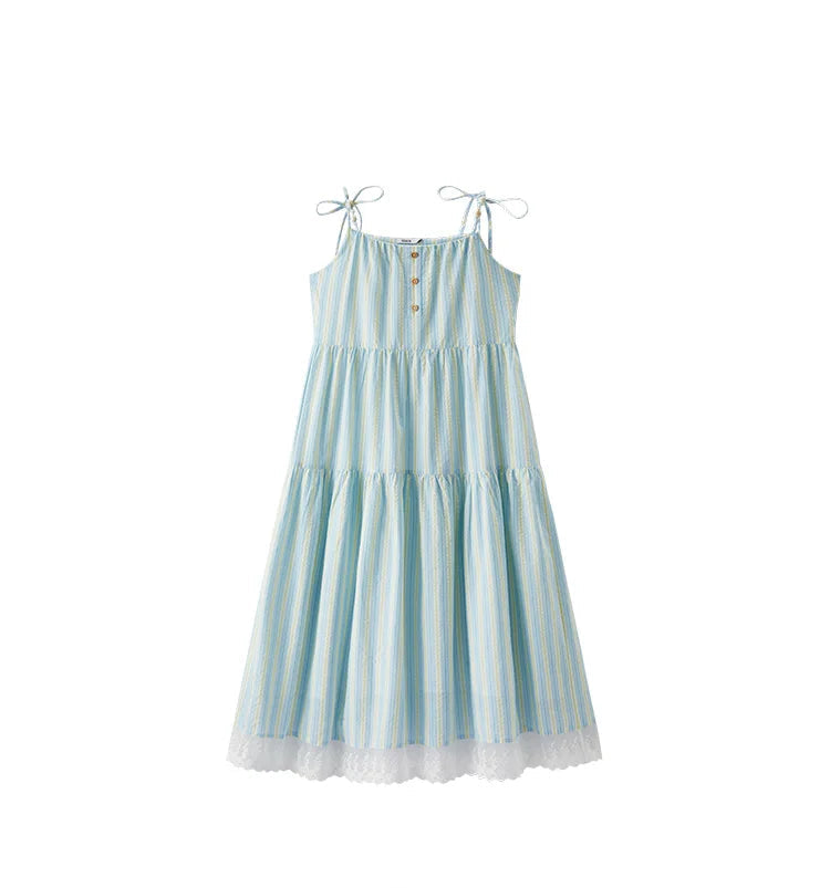 New Striped Resort Lace Slip Dress