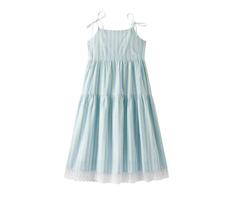 New Striped Resort Lace Slip Dress
